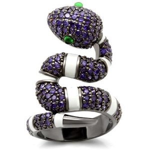 0W184 - Ruthenium Brass Ring with AAA Grade CZ  in Multi Color A874-0W184