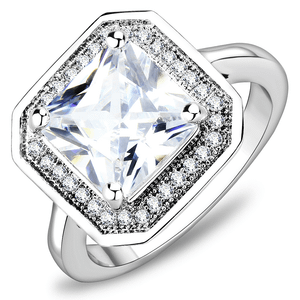 3W1451 - Rhodium Brass Ring with AAA Grade CZ  in Clear A874-3W1451