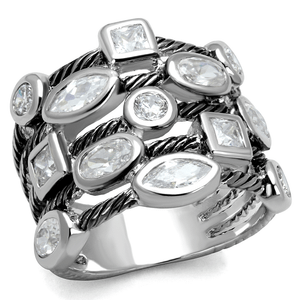 LO4083 - Rhodium Brass Ring with AAA Grade CZ  in Clear A874-LO4083