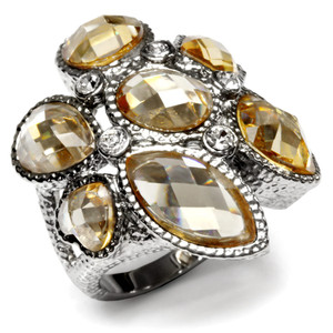 TK044 - High polished (no plating) Stainless Steel Ring with AAA Grade CZ  in Champagne A874-TK044