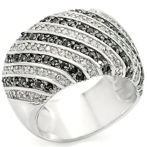 0W351 - Rhodium + Ruthenium Brass Ring with AAA Grade CZ  in Jet A874-0W351