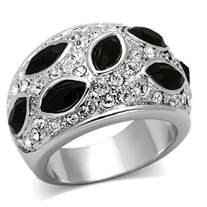 LO2957 - Rhodium Brass Ring with Synthetic Cat Eye in Jet A874-LO2957