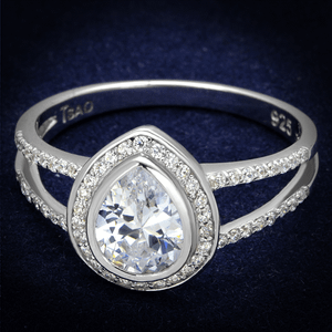 TS465 - Rhodium 925 Sterling Silver Ring with AAA Grade CZ  in Clear A874-TS465
