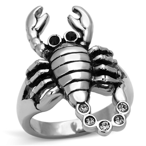 TK1135 - High polished (no plating) Stainless Steel Ring with Top Grade Crystal  in Jet A874-TK1135
