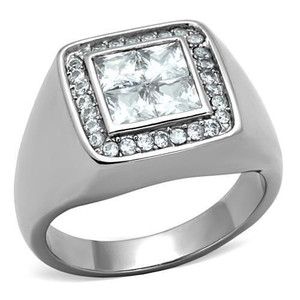 TK1608 - High polished (no plating) Stainless Steel Ring with AAA Grade CZ  in Clear A874-TK1608