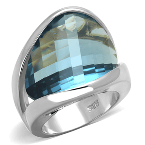 LOS831 - Rhodium 925 Sterling Silver Ring with Synthetic Synthetic Glass in Sea Blue A874-LOS831