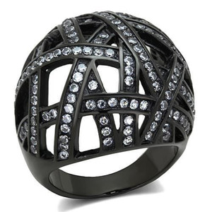 TK1734 - IP Black(Ion Plating) Stainless Steel Ring with AAA Grade CZ  in Clear A874-TK1734