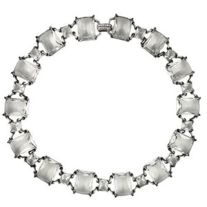 LO1140 - Antique Silver Brass Necklace with Synthetic Synthetic Glass in Clear A874-LO1140