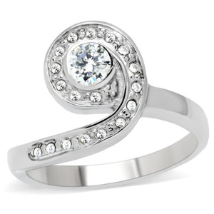 TK195 - High polished (no plating) Stainless Steel Ring with AAA Grade CZ  in Clear A874-TK195
