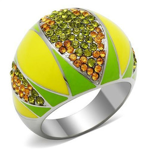 TK266 - High polished (no plating) Stainless Steel Ring with Top Grade Crystal  in Multi Color A874-TK266