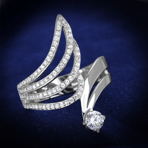 TS356 - Rhodium 925 Sterling Silver Ring with AAA Grade CZ  in Clear A874-TS356