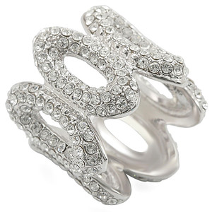 1W032 - Rhodium Brass Ring with Top Grade Crystal  in Clear A874-1W032