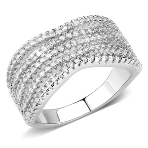 3W1546 - Rhodium Brass Ring with AAA Grade CZ  in Clear A874-3W1546