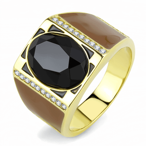 TK3465 - IP Gold(Ion Plating) Stainless Steel Ring with Synthetic Onyx in Jet A874-TK3465