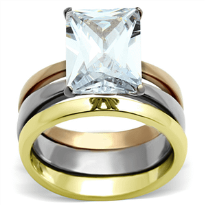 TK962 - Three Tone (IP Gold & IP Rose Gold & High Polished) Stainless Steel Ring with AAA Grade CZ  A874-TK962