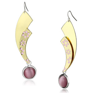 LO2731 - Gold+Rhodium Iron Earrings with Synthetic Cat Eye in Rose A874-LO2731
