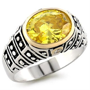 31419 - Reverse Two-Tone 925 Sterling Silver Ring with AAA Grade CZ  in Topaz A874-31419
