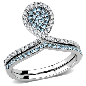 DA268 - High polished (no plating) Stainless Steel Ring with AAA Grade CZ  in Sea Blue A874-DA268
