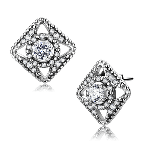 DA072 - High polished (no plating) Stainless Steel Earrings with AAA Grade CZ  in Clear A874-DA072