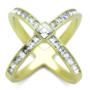 TK1726 - IP Gold(Ion Plating) Stainless Steel Ring with Top Grade Crystal  in Clear A874-TK1726