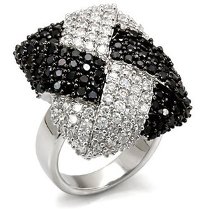 LO1587 - Rhodium + Ruthenium Brass Ring with AAA Grade CZ  in Black Diamond A874-LO1587
