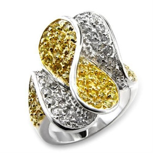 60118 - Gold+Rhodium Brass Ring with AAA Grade CZ  in Topaz A874-60118