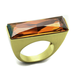 LO3516 - Gold & Brush Brass Ring with Top Grade Crystal  in Champagne A874-LO3516