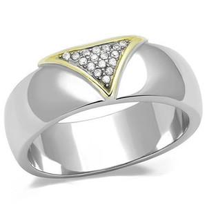 TK3187 - Two-Tone IP Gold (Ion Plating) Stainless Steel Ring with AAA Grade CZ  in Clear A874-TK3187