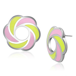 TK904 - High polished (no plating) Stainless Steel Earrings with Epoxy  in Multi Color A874-TK904