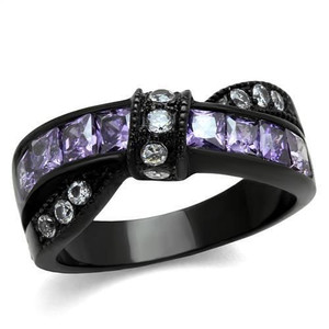 TK2140 - IP Black(Ion Plating) Stainless Steel Ring with AAA Grade CZ  in Amethyst A874-TK2140