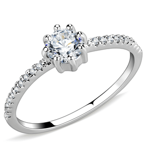 3W1460 - Rhodium Brass Ring with AAA Grade CZ  in Clear A874-3W1460