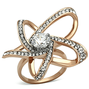 TK1170 - Two-Tone IP Rose Gold Stainless Steel Ring with AAA Grade CZ  in Clear A874-TK1170