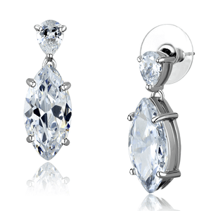 3W889 - Rhodium Brass Earrings with AAA Grade CZ  in Clear A874-3W889