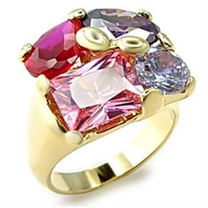 6X013 - Gold Brass Ring with AAA Grade CZ  in Multi Color A874-6X013
