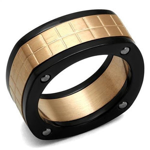 TK2406 - Three Tone (IP Rose Gold & IP Black & High Polished) Stainless Steel Ring with No Stone A874-TK2406