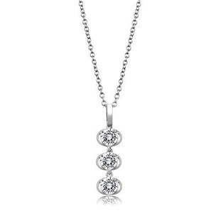 3W1373 - Rhodium 925 Sterling Silver Chain Pendant with AAA Grade CZ  in Clear A874-3W1373