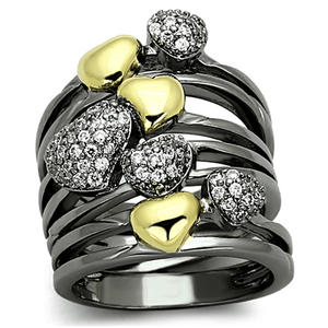 LOA875 - Gold+Ruthenium Brass Ring with AAA Grade CZ  in Clear A874-LOA875