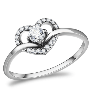 DA106 - High polished (no plating) Stainless Steel Ring with AAA Grade CZ  in Clear A874-DA106