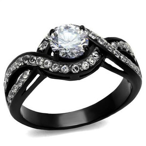 TK2282 - Two-Tone IP Black (Ion Plating) Stainless Steel Ring with AAA Grade CZ  in Clear A874-TK2282