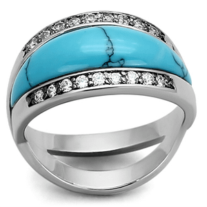 LOA882 - Rhodium Brass Ring with Synthetic Turquoise in Sea Blue A874-LOA882