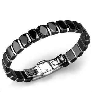 3W990 - High polished (no plating) Stainless Steel Bracelet with Ceramic  in Jet A874-3W990