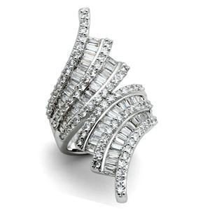 3W161 - Rhodium Brass Ring with AAA Grade CZ  in Clear A874-3W161