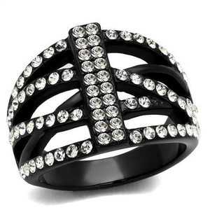 TK2354 - IP Black(Ion Plating) Stainless Steel Ring with Top Grade Crystal  in Clear A874-TK2354