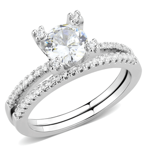 3W1589 - Rhodium Brass Ring with AAA Grade CZ  in Clear A874-3W1589