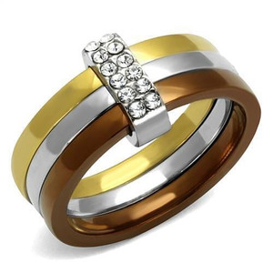 TK2600 - Three Tone (IP Gold & IP Light coffee & High Polished) Stainless Steel Ring with Top Grade A874-TK2600