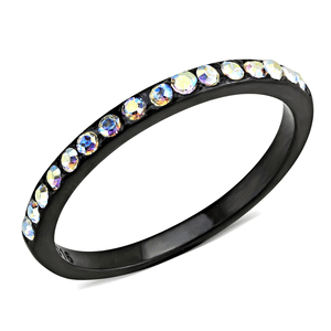 TK3556 - IP Black(Ion Plating) Stainless Steel Ring with Top Grade Crystal  in Aurora Borealis (Rai A874-TK3556