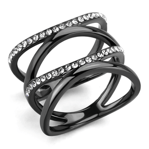 TK3689 - IP Light Black  (IP Gun) Stainless Steel Ring with Top Grade Crystal  in Clear A874-TK3689