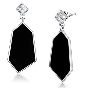 TK2382 - High polished (no plating) Stainless Steel Earrings with AAA Grade CZ  in Clear A874-TK2382