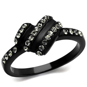 TK2100 - IP Black(Ion Plating) Stainless Steel Ring with Top Grade Crystal  in Black Diamond A874-TK2100