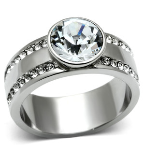 TK646 - High polished (no plating) Stainless Steel Ring with Top Grade Crystal  in Clear A874-TK646